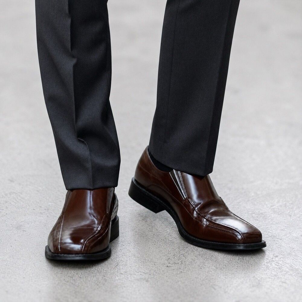 Alfani Ascher Men’s Brown Slip On Dress Shoes Square Toe Loafers Size 11.5 M